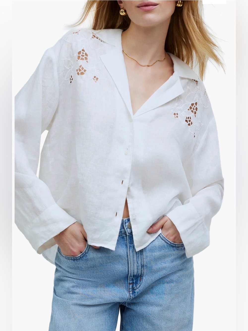 Madewell XS Linen Resort Top Button-Up Shirt in White - Picture 2 of 10